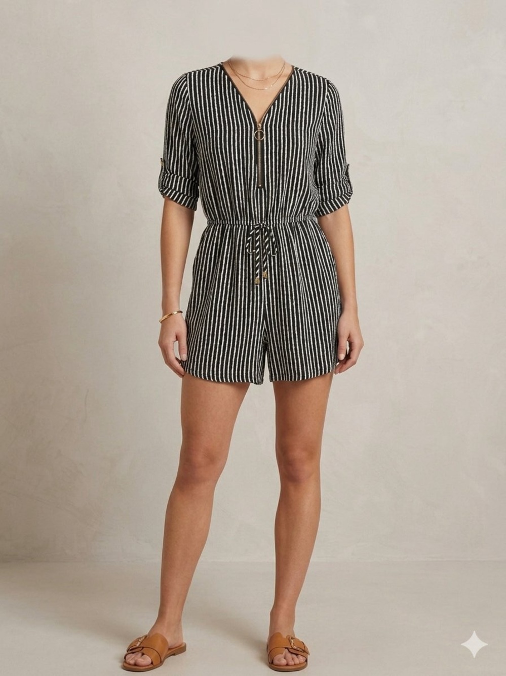 NWT minimalist Black and White vertical Striped Zip-Front Mini Dress size S